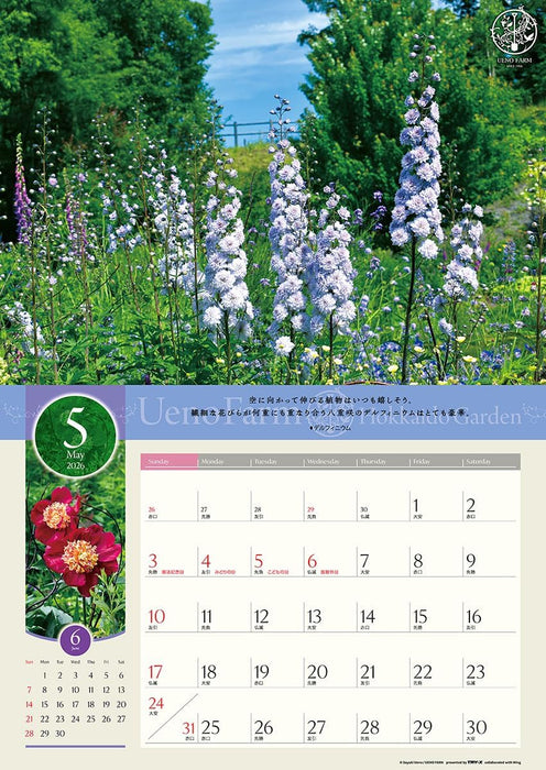 Try-X 2026 Wall Calendar Ueno Farm Hokkaido Garden CL-478 52x36cm