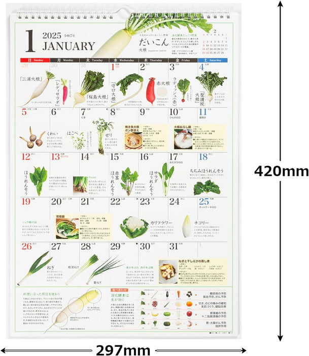 Takahashi 2025 Wall Calendar The Handy Vegetable Guide A3 E561