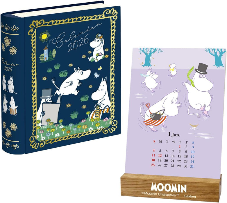Gakken Sta:Ful 2026 Calendar Moomin Desk Calendar - Book-Shaped Tin with Stand (Family) M21001