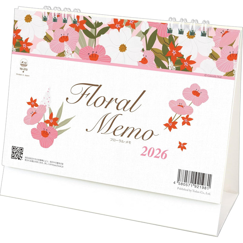 Todan 2026 Desk L Calendar Floral Memo 15.6 x 18cm TD-273