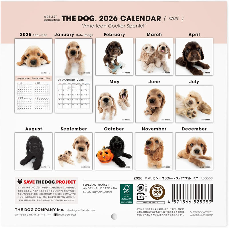 THE DOG 2026 Wall Calendar Mini Size [American Cocker Spaniel]
