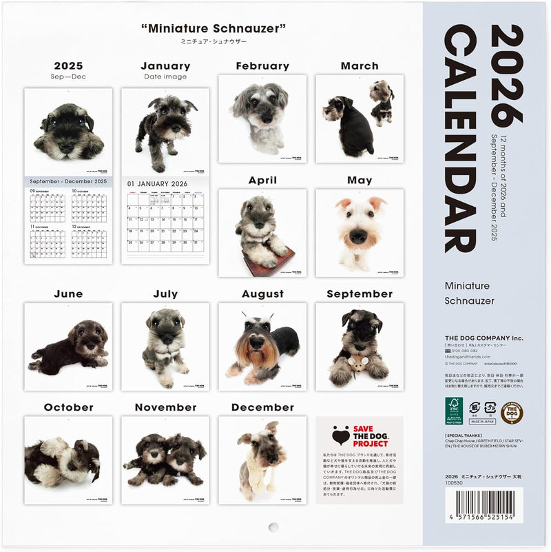 THE DOG 2026 Wall Calendar Large Size [Miniature Schnauzer]