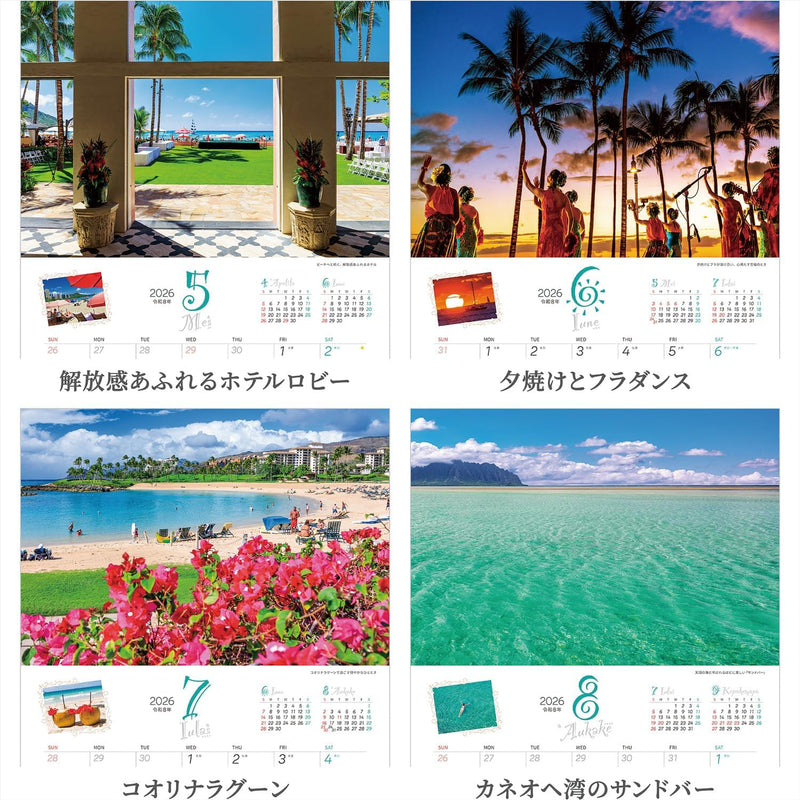 Shashin Koubou Calendar 'Crazy for Hawai!! Holidays in Oahu' 2026 Wall Calendar (with Paper Holder)