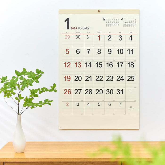 New Japan Calendar 2025 Wall Calendar Cream Memo Monthly Table Jumbo 770x520mm NK148