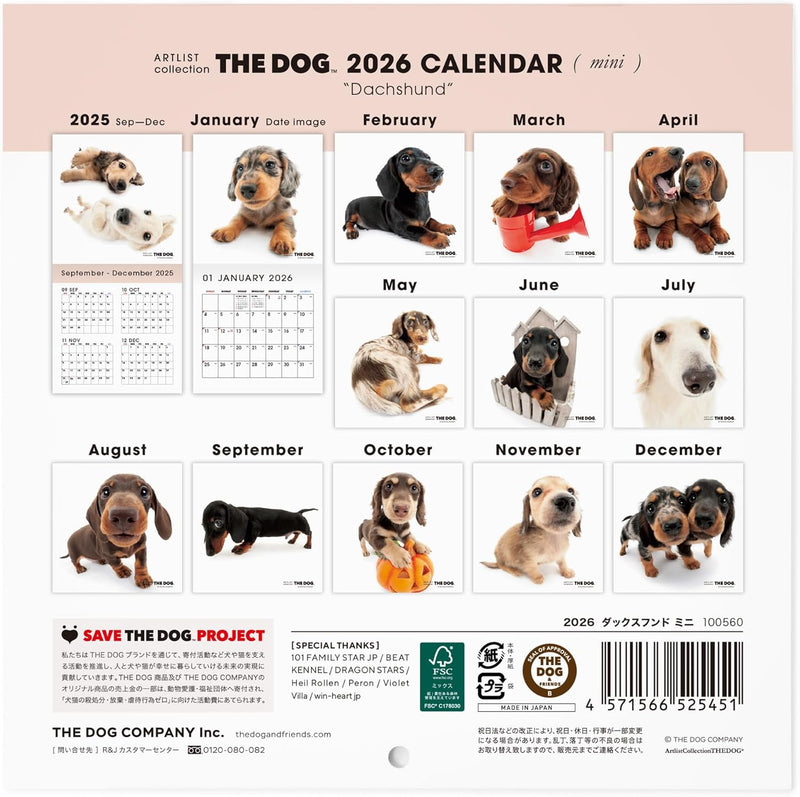 THE DOG 2026 Wall Calendar Mini Size [Dachshund]