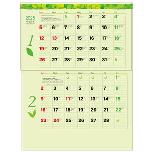 Todan 2025 Wall Calendar Green 2-Month eco (Perforated 15 Months) 53.5 x 38cm TD-30944