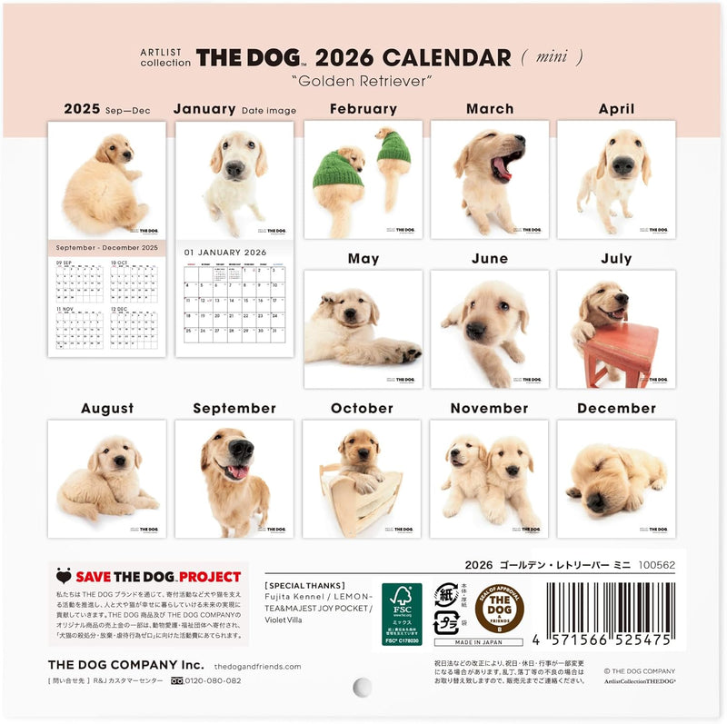 THE DOG 2026 Wall Calendar Mini Size [Golden Retriever]