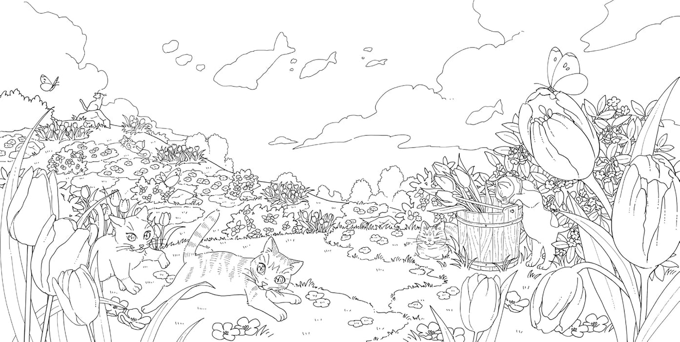 The coloring book - A floral journey of a cat seeking the joyful bell -