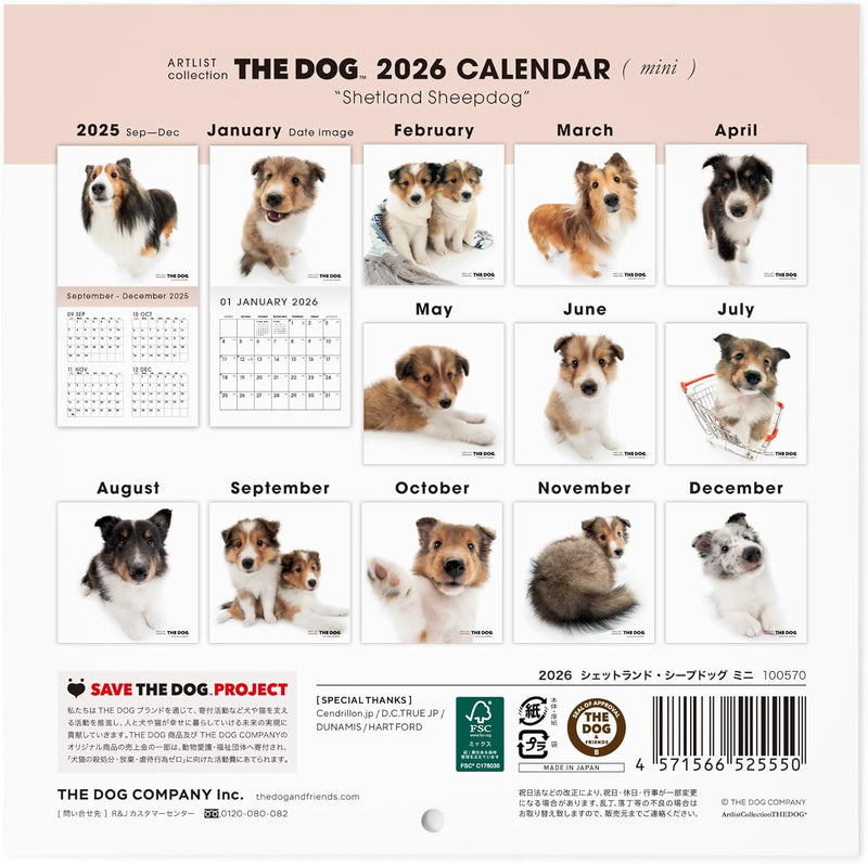 THE DOG 2026 Wall Calendar Mini Size [Shetland Sheepdog]