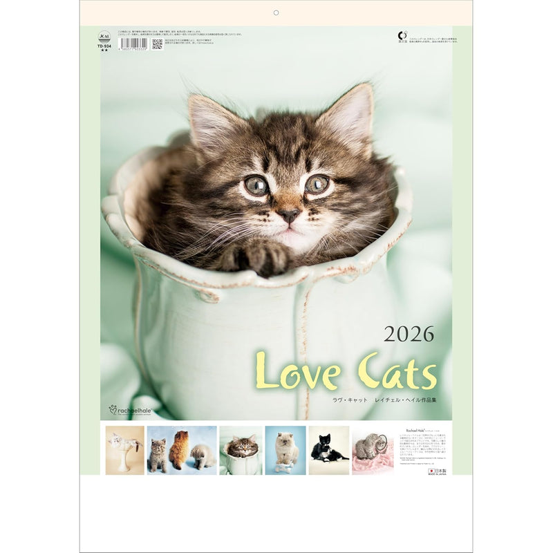 Todan 2026 Wall Calendar Love Cat - Rachel Hale Works - 53.5 x 38cm TD-934