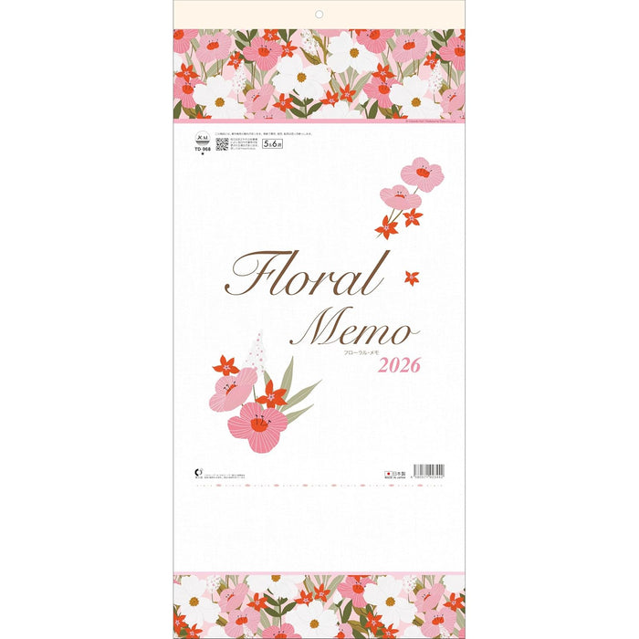 Todan 2026 Wall Calendar Floral Memo 53.1 x 24.2cm TD-968