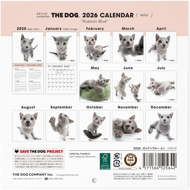 THE CAT 2026 Wall Calendar Mini Size [Russian Blue]