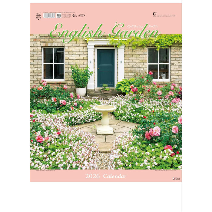 Todan 2026 Wall Calendar English Garden 52.7 x 38cm TD-916