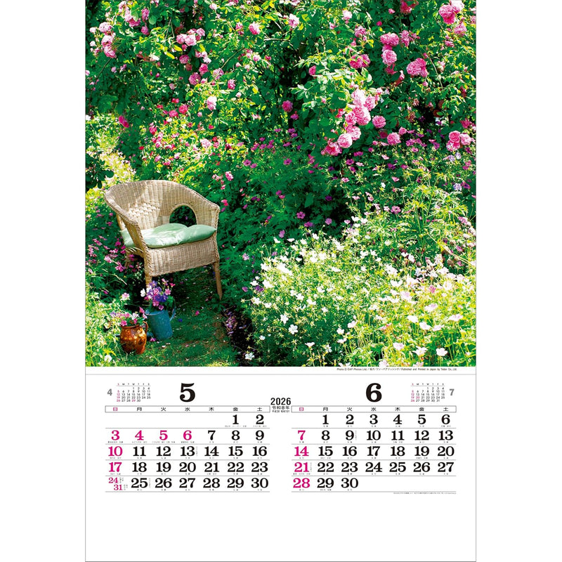 Todan 2026 Wall Calendar English Garden Tohan DX Film 75 x 50.4cm TD-535