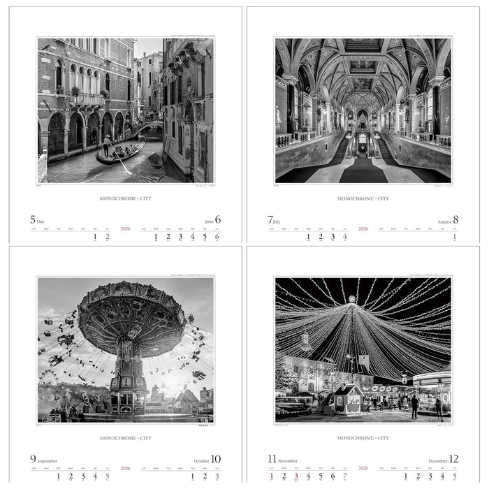 Todan 2026 Wall Calendar Monochrome City 60.8 x 42.5cm TD-710