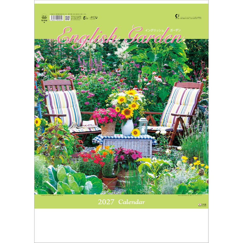 Todan 2027 Wall Calendar English Garden 52.7 x 38cm TD-916