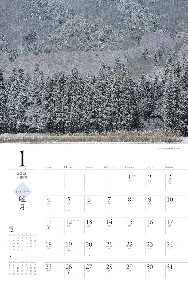 2026 Calemdar Four Seasons in the Forests (Monthly/Wall Calendar) (Yama-Kei Calendar 2026)