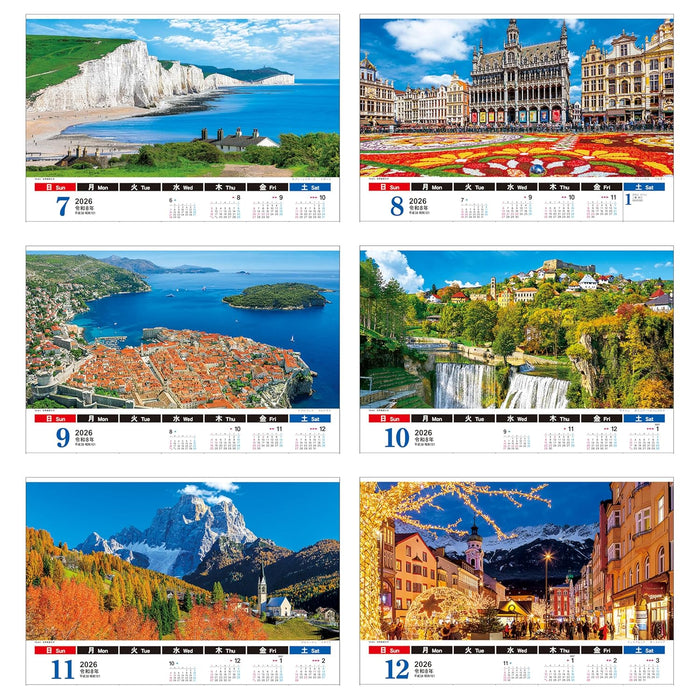 Todan 2026 Wall Calendar World Scenery 53.5 x 38cm TD-811