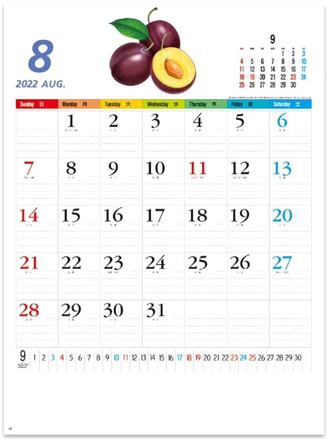 New Japan Calendar 2022 Wall Calendar Fruit Memo Calendar NK444