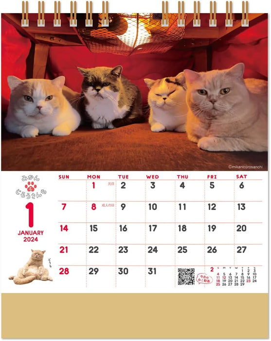 New Japan Calendar 2024 Desk Calendar Life with Cats Mikan to Jirousan Chi CL24-0401