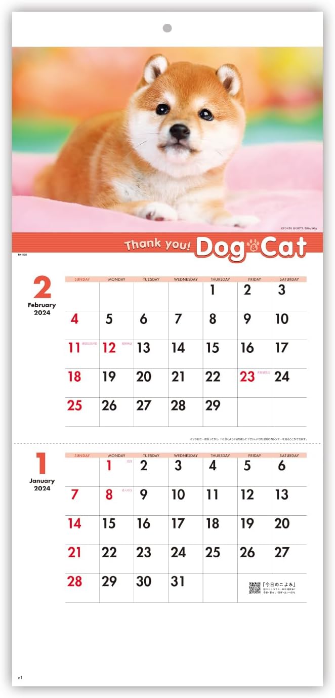 New Japan Calendar 2024 Wall Calendar Thank you! Dog & Cat 2 Months Type NK908