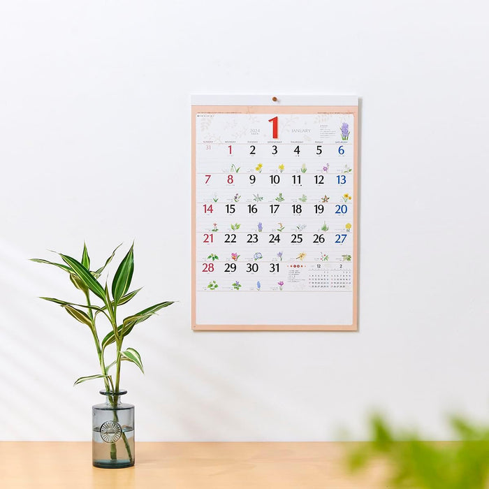 New Japan Calendar 2024 Wall Calendar Flower Diary NK108