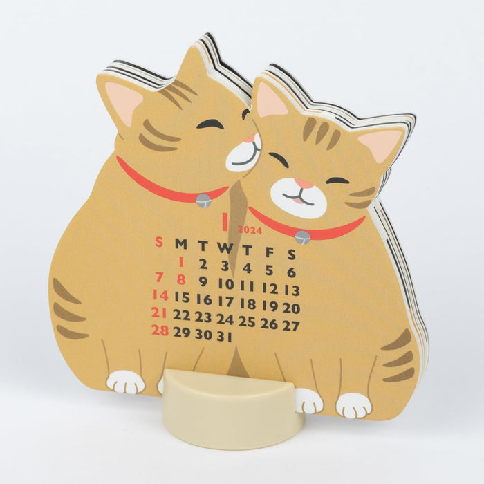 Greeting Life 2024 Desk Calendar Animal Die Cut Twin Cats Mini C-1543-ET