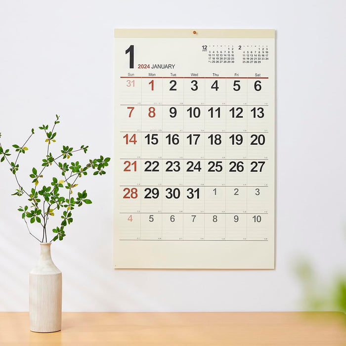 New Japan Calendar 2024 Wall Calendar Cream Memo Monthly Table Jumbo 770x520mm NK148