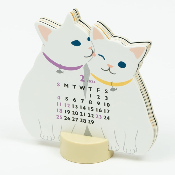 Greeting Life 2024 Desk Calendar Animal Die Cut Twin Cats Mini C-1543-ET