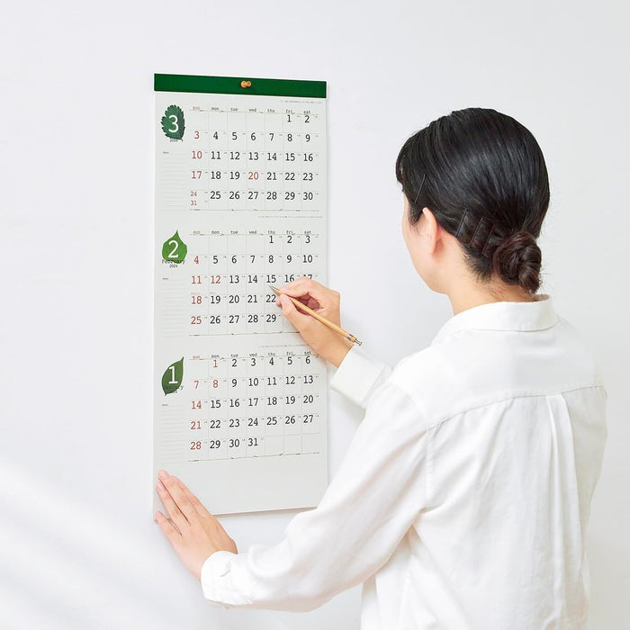 New Japan Calendar 2024 Wall Calendar Green Eco Plan 3 Months Type NK160 610x280mm