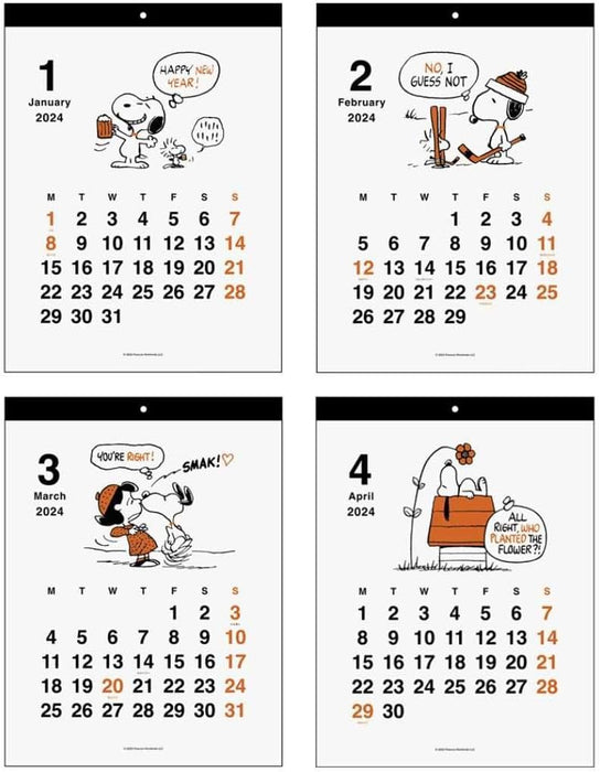 Sun-Star Stationery Snoopy 2024 Wall Calendar Vintage S8520224