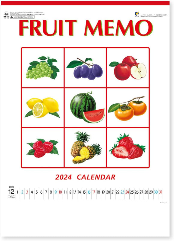 New Japan Calendar 2024 Wall Calendar Fruit Memo Calendar NK444