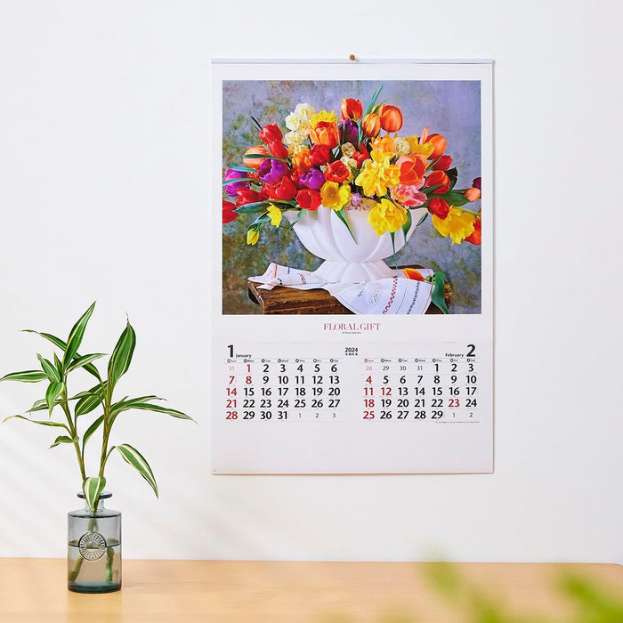 New Japan Calendar 2024 Wall Calendar Floral Gift NK408 750x504mm