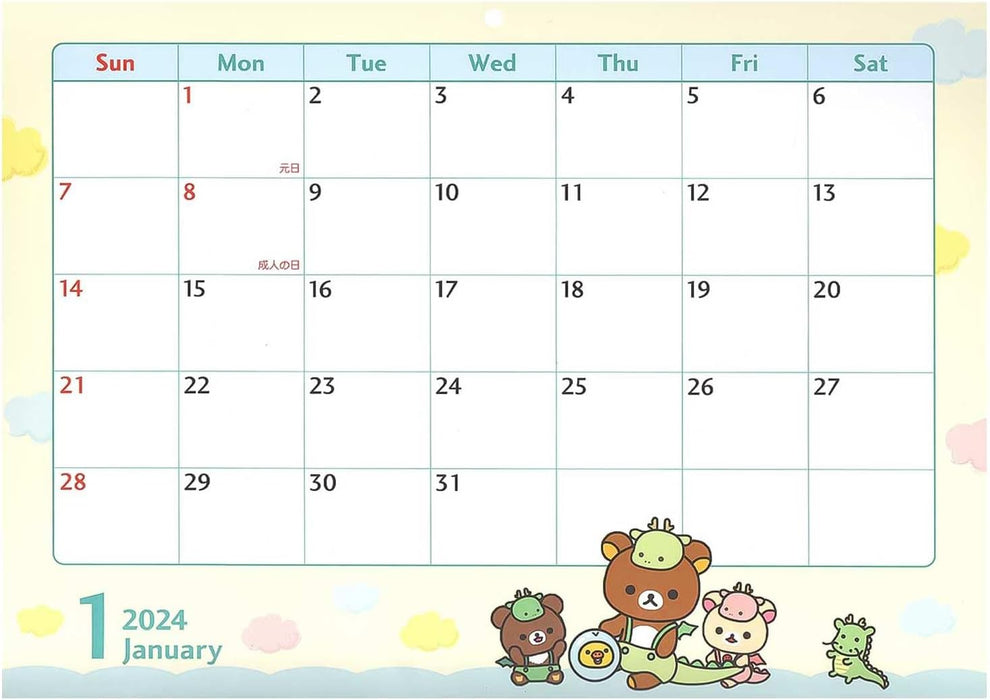 San-X 2024 Rilakkuma Wall Calendar A4 CD38001