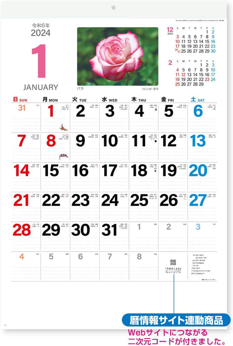 New Japan Calendar 2024 Wall Calendar Flower Language NK139 610x425mm