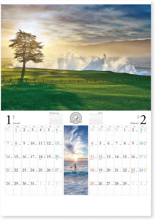 New Japan Calendar 2024 Wall Calendar World Golf Courses NK146 738x515mm