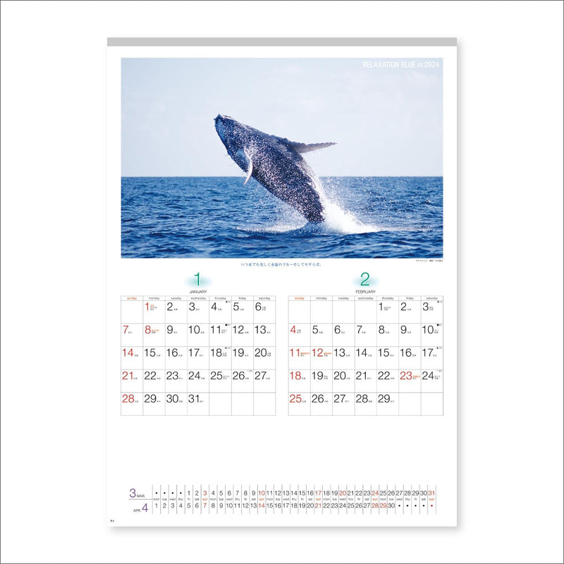 New Japan Calendar 2024 Wall Calendar Relaxation Blue NK32