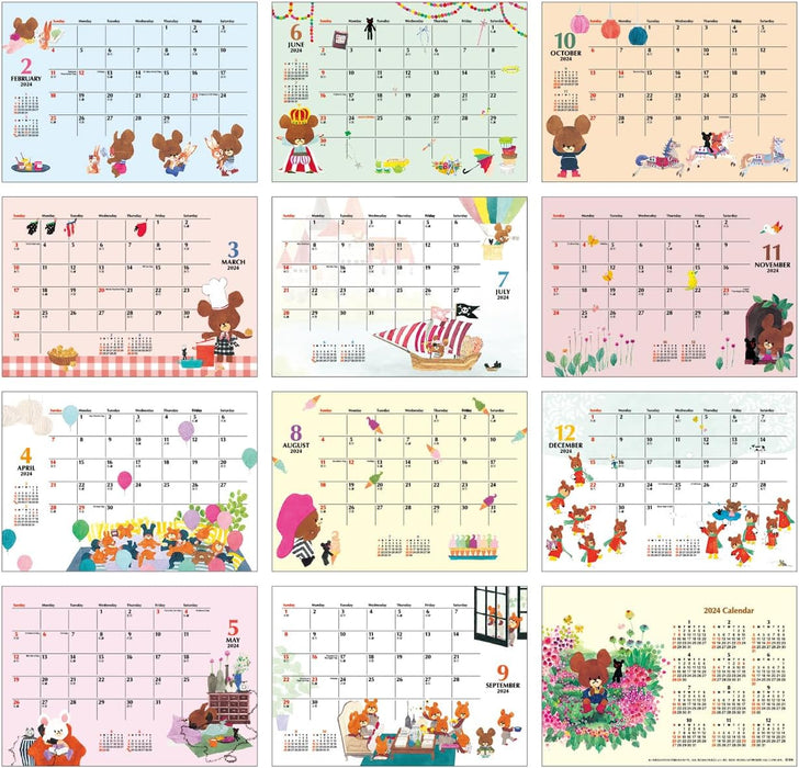 Square The Bear's School (kuma no Gakkou) 2024 Desk Calendar Green KCA-3