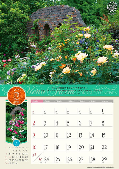 Try-X 2024 Wall Calendar Ueno Farm Hokkaido Garden CL-478 52x36cm