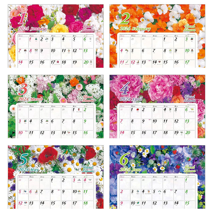 Todan 2024 Wall Calendar Floral Shower 53.5 x 38cm TD-827