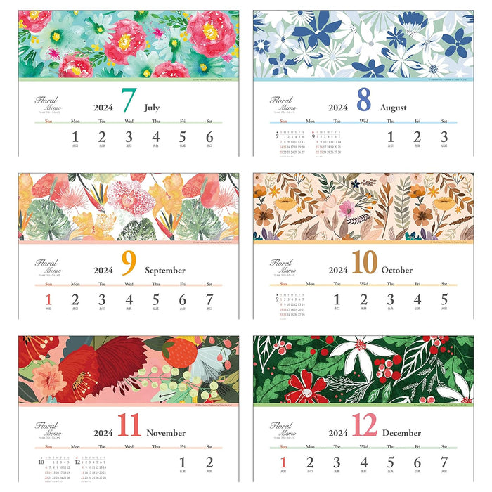 Todan 2024 Wall Calendar Floral Memo 53.1 x 24.2cm TD-968