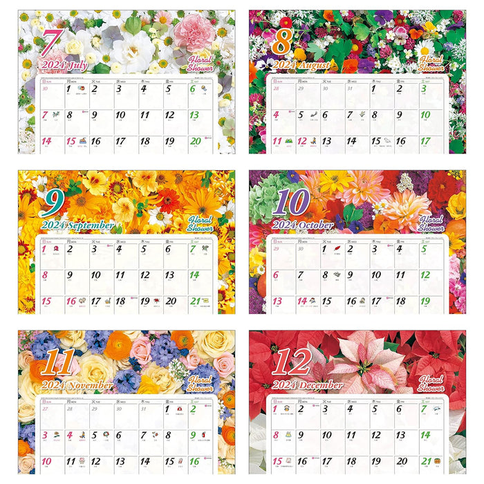 Todan 2024 Wall Calendar Floral Shower 53.5 x 38cm TD-827